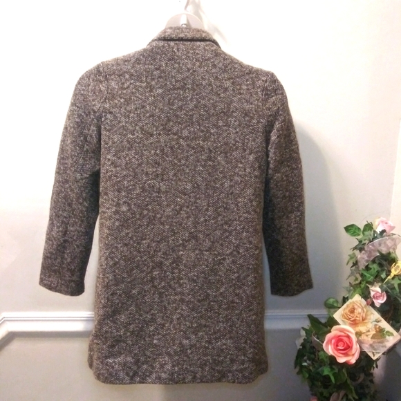 Ambiance Lightweight Marled Brown & White, Woven Polyester Pea Coat Style Jacket - Picture 6 of 9